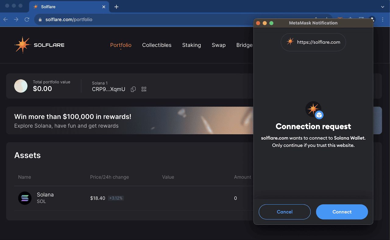 步骤 9:将 Solana 钱包连接到 Solflare