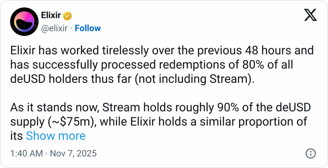 Stream 9300万后，Elixir弃deUSD